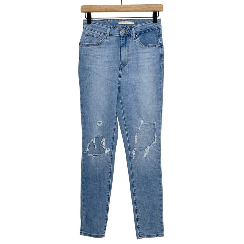 Levi’s 721 Jeans Women's Size 27 Blue Denim High Rise Skinny Destroyed Knee